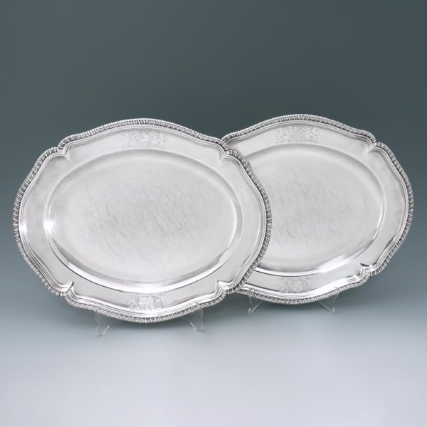 A Pair of George III Antique English Silver Meat Dishes, c. 1800
