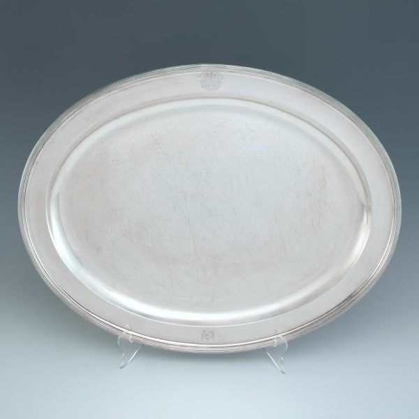 R. Salmon, A Large George III Antique English Silver Meat Dish, 1799