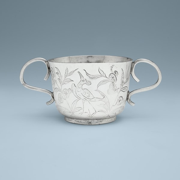 IC, A James II Chinoiserie Antique English Silver Porringer, 1683