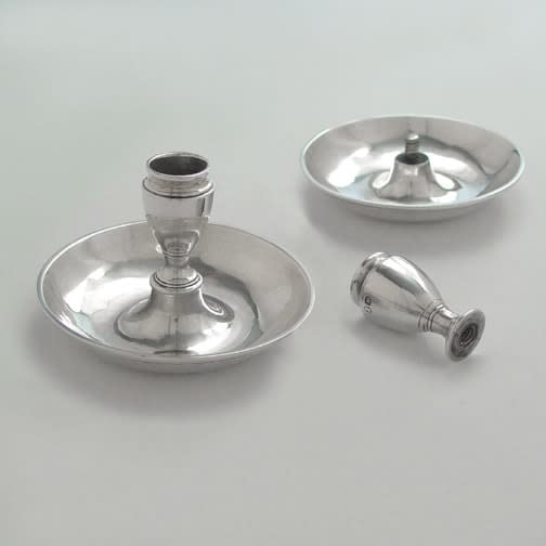 Joseph Guest, A Pair of Small George III Antique English Silver Traveling Chambersticks, 1812