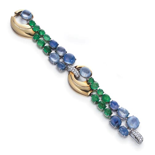Seaman Schepps, An American Retro Sapphire, Emerald & Diamond Bracelet, c. 1945