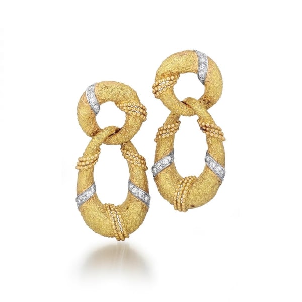 Van Cleef & Arpels, A Pair of French Gold & Diamond Earrings, c. 1960