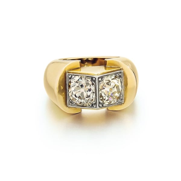 René Boivin, A French Retro Gold & Diamond “Toit” Ring, c. 1940