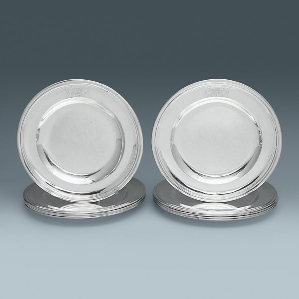 A Set of Ten George I Antique English Silver Dinner Plates, 1715