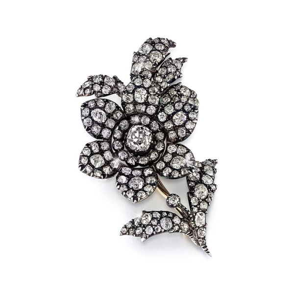 An Antique Victorian “En Tremblant” Diamond Flower Spray Brooch, c. 1880