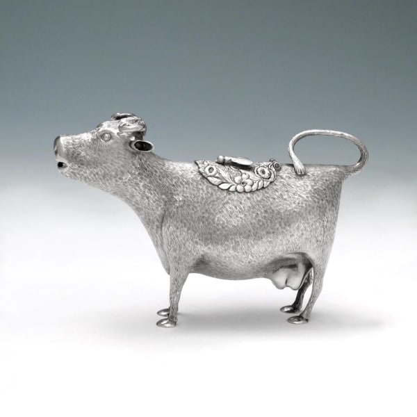 A Modern English Silver Cow Creamer in Antique Style, 2000