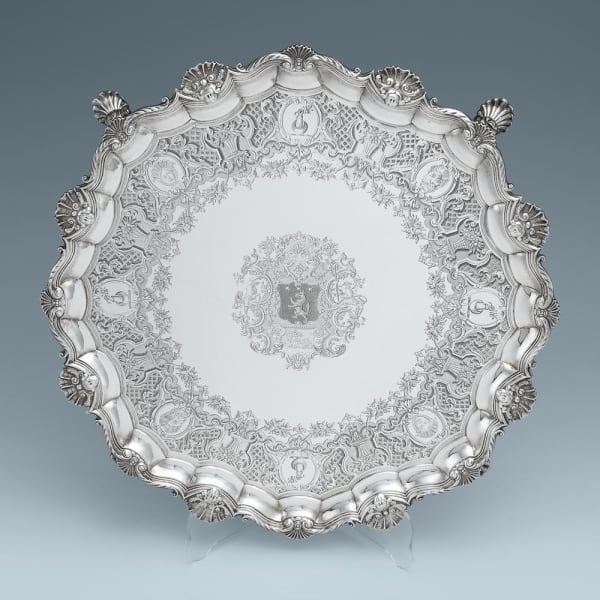 Thomas Farren, A George II Antique English Silver Salver, 1733