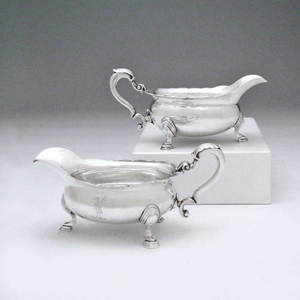A Matched Pair of George II Antique English Silver Sauce Boats, 1742/7