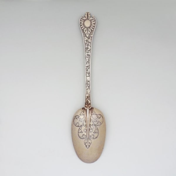 IP, A Charles II Antique English Silver-Gilt Trefid Spoon, c. 1680