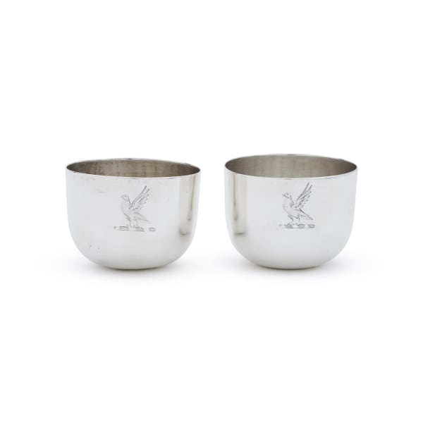 Walter Brind, A Pair of George II Antique English Silver Tumbler Cups, 1754