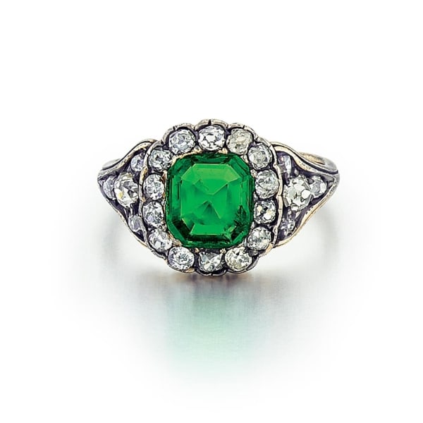 An English Antique Emerald and Diamond Ring, c. 1840