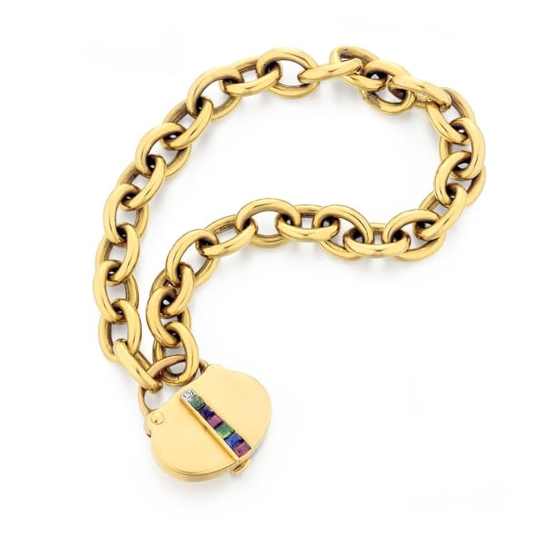 Cartier, A French Multi-Gem "DEAREST" Padlock Bracelet, c. 1960