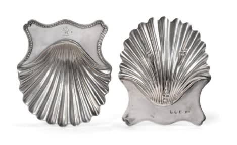 Hester Bateman, A Pair of George III Antique English Silver Butter Shells, 1782