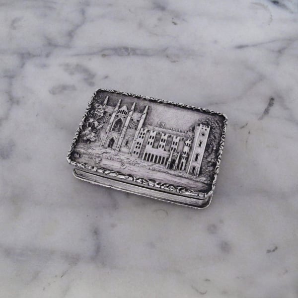 Nathaniel Mills, A Victorian Antique English Silver Castle-Top Vinaigrette, 1837