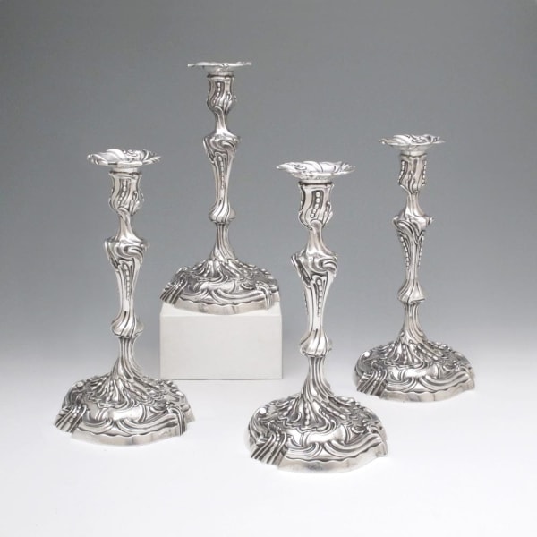 William Tuite, A Set of Four George III Antique English Silver Candlesticks, 1761