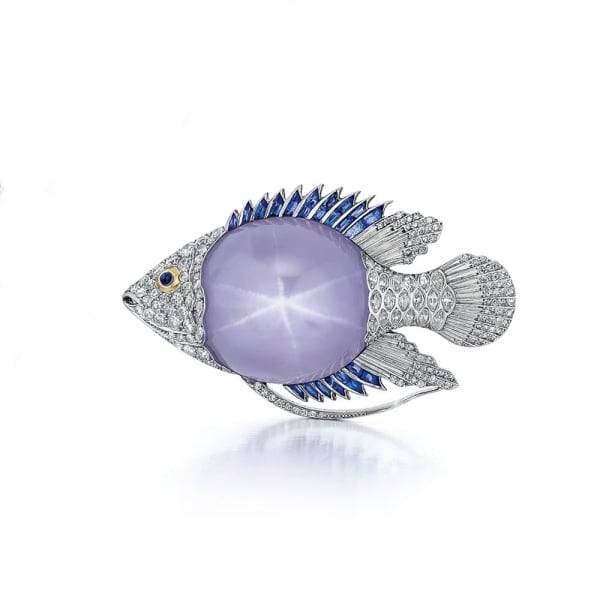 A Star Sapphire Fish Brooch, c. 1950