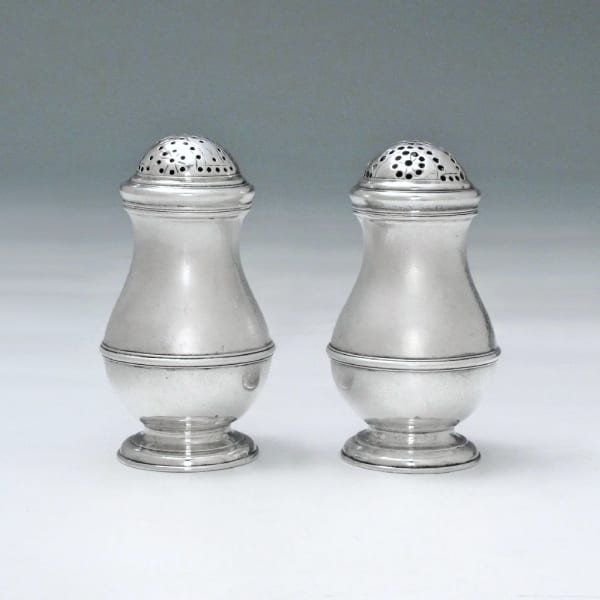 A Pair of George II Antique English Silver Casters, 1728