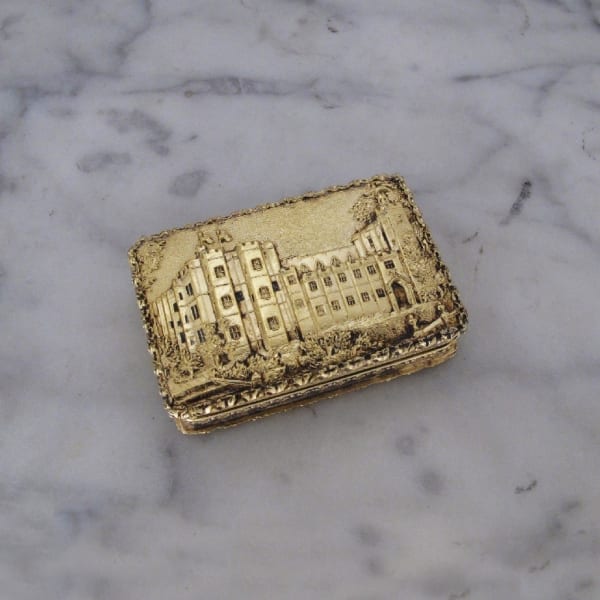 Nathaniel Mills, A William IV Antique English Silver-Gilt Castle-Top Vinaigrette, 1830