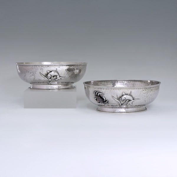 Whiting Mfg. Co., A Pair of American Japonisme Sea Motif Bowls, c. 1880