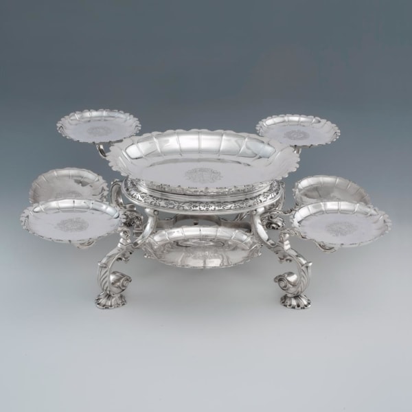 John Edwards, A George II Antique English Silver Epergne, 1736
