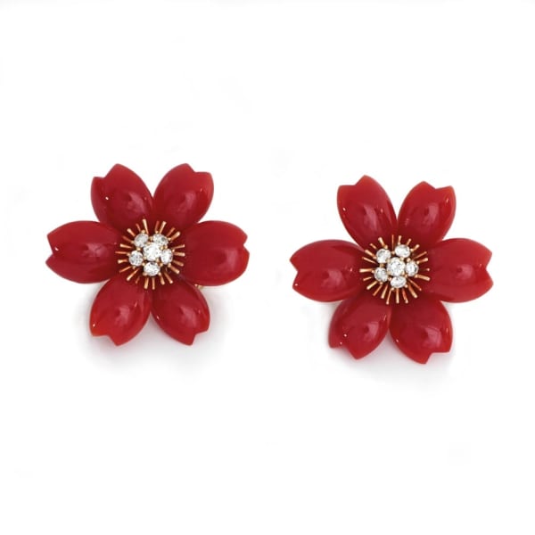 Van Cleef & Arpels, A Pair of French Gold & Oxblood Coral Earrings, 1982