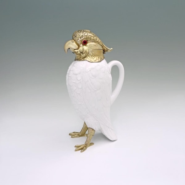 Asprey & Co., An Antique English Silver-Gllt Mounted Porcelain Parrot-Shaped Claret Jug, 1912