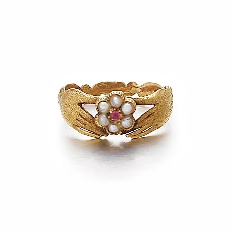 An Antique English Georgian Pearl & Ruby Ring, c. 1830