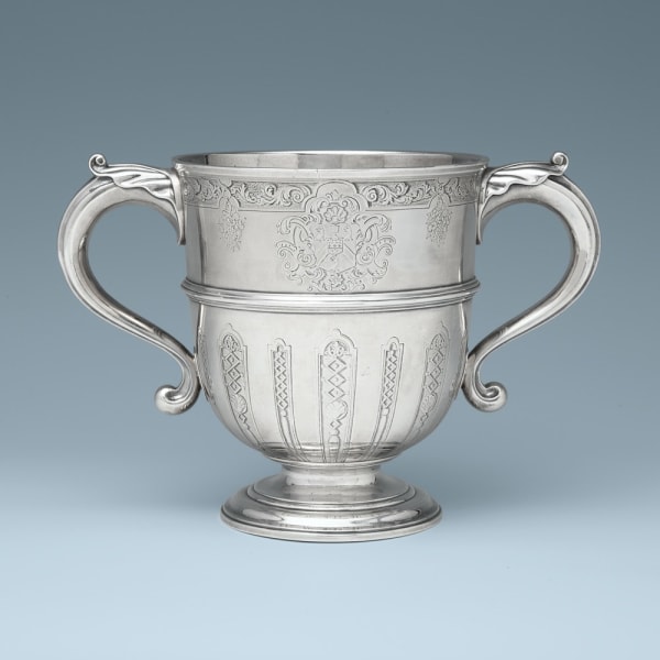 John White, A George II Antique English Silver Two-Handled Cup, 1730