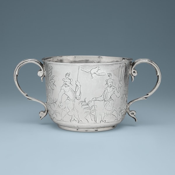 John Duck, A William & Mary Chinoiserie Antique English Silver Porringer, 1690