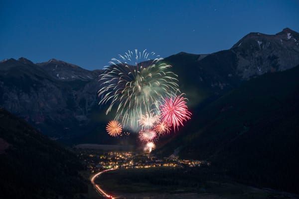 Photograph of fireworks in telluride by slate gray gallery artist Ryan Bonneau