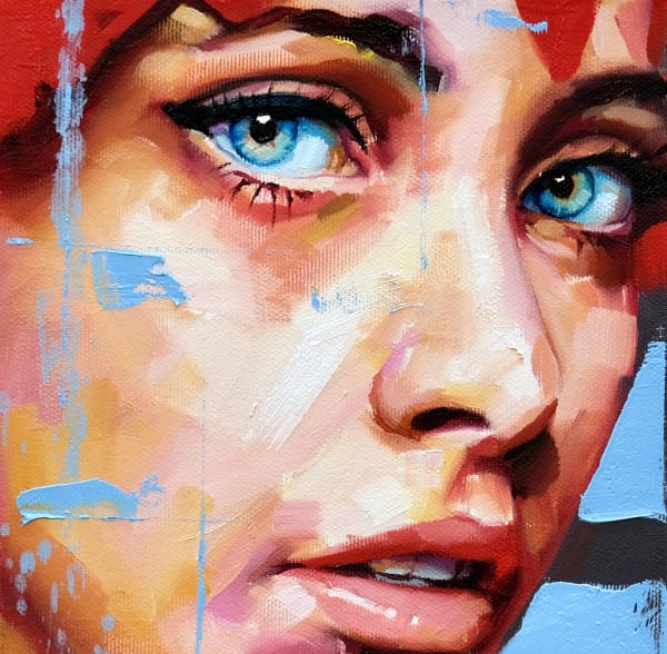 Oil painting of a woman's face by slate gray gallery artist Silvio Porzionato