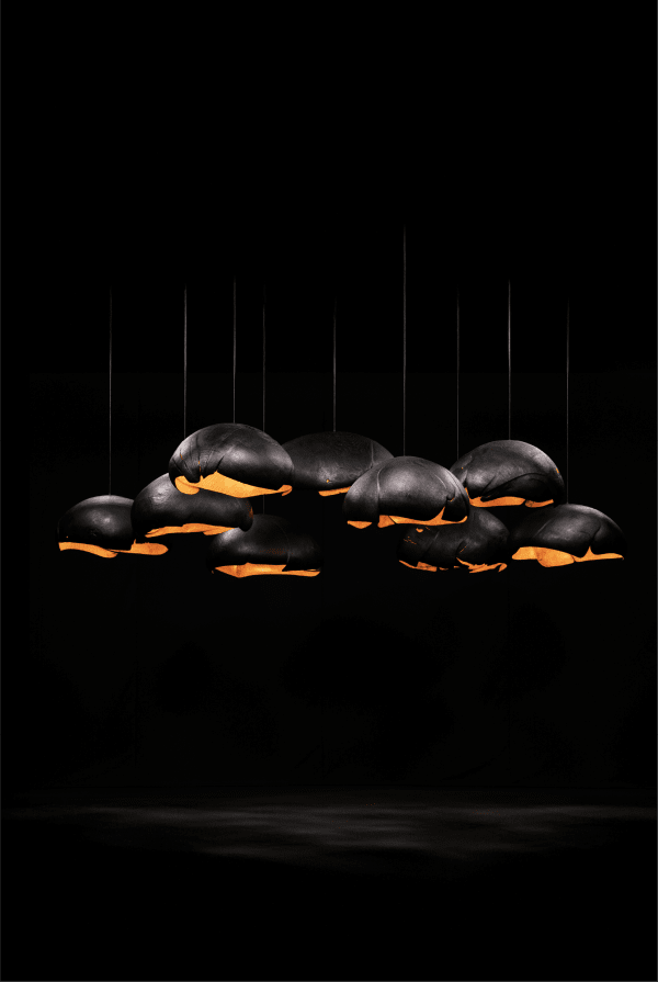 Nic Webb Kumo Pendant (Medium), 2022 English Oak, scorched exterior, oiled Interior Approx. 70 - 89 cm 28 - 35 in Available for commission