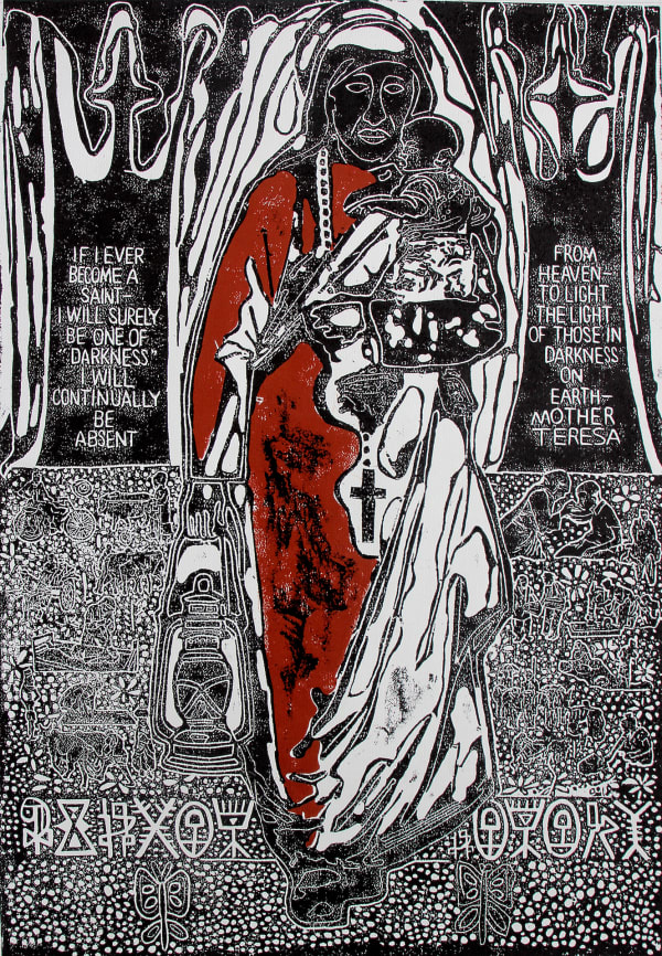 Bruce Onobrakpeya, Mother Teresa (Black & White), 2017