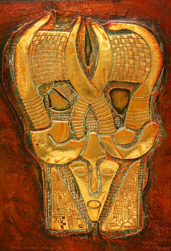 Bruce Onobrakpeya, Four Horned Mask, 2008