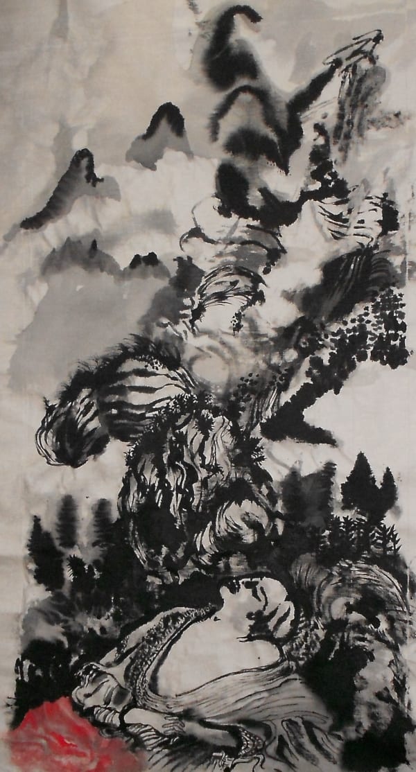 Obi Okigbo, Indian-ink & pigment on linen, 2011