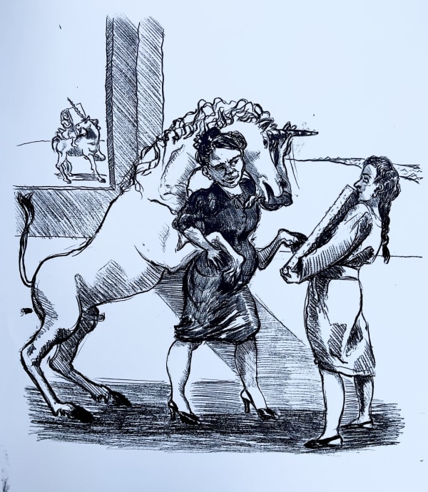 Paula Rego, Untitled (The Unicorn Artist b&w)
