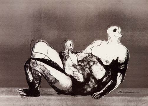 Henry Moore, Reclining Mother and Child with Grey Background, 1982