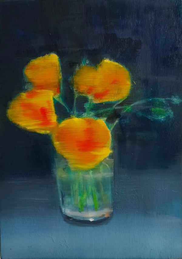 Helen O'Sullivan-Tyrrell - Yellow poppies in glass vase