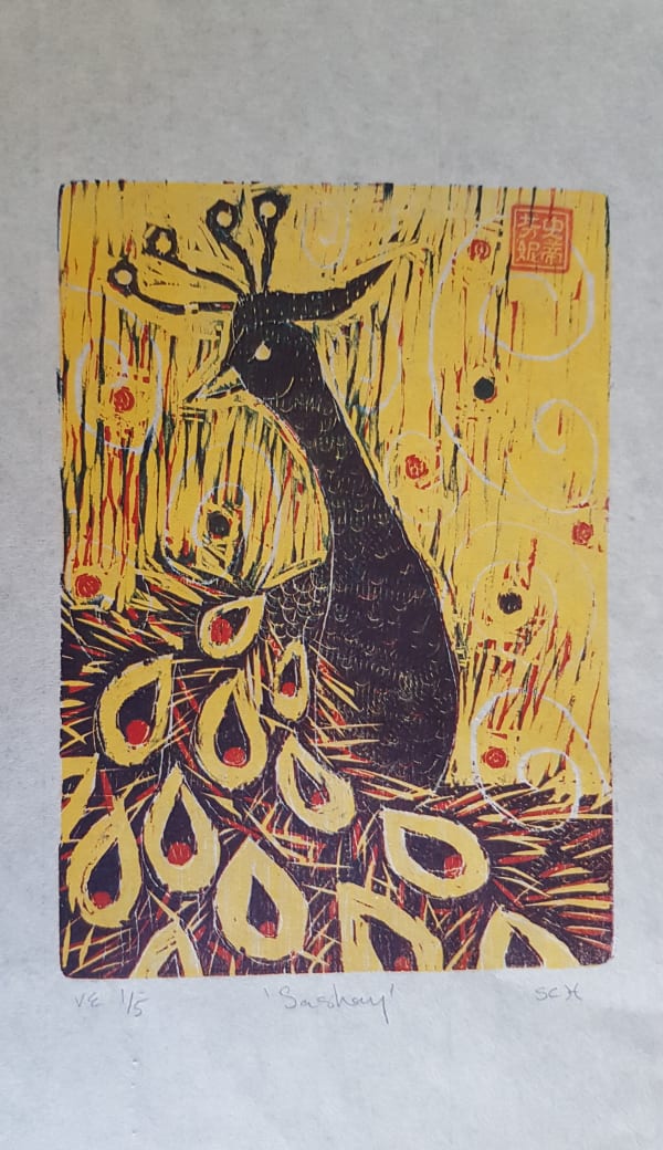 Stephanie Hess Sashay woodblock print 35 x 40 cm 1 of 5