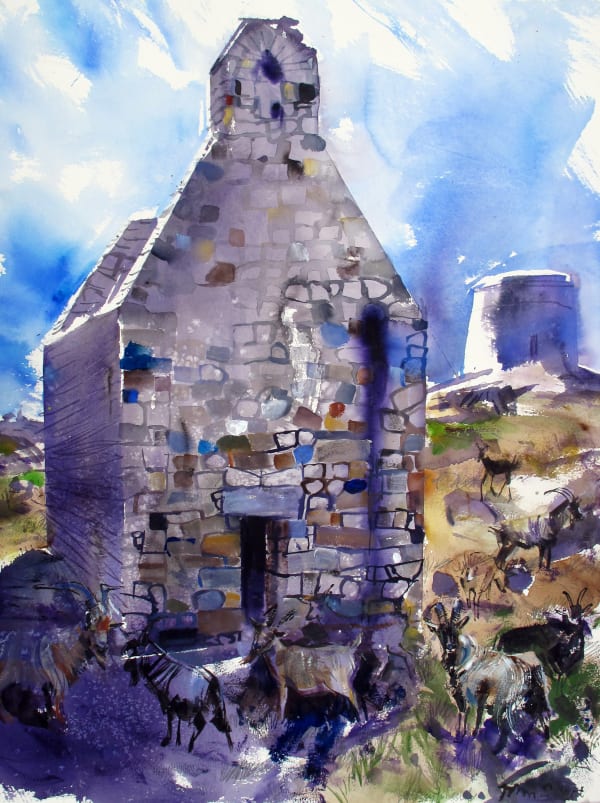 John Short Ruins and Goats on Dalkey Island Watercolour and ink 100 x 73cm