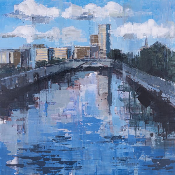 Bridget Flinn Dodder Ringsend acrylic on canvas 80 x 80cm