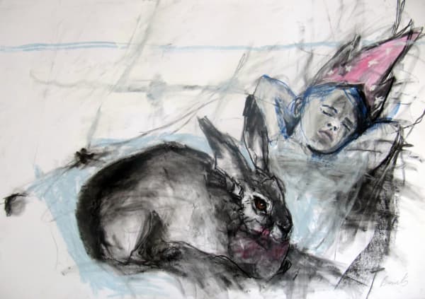 Margo Banks Juno and The Hare Mixed Media on Paper 70x100cm