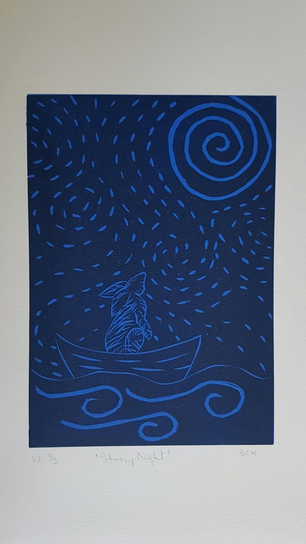 Stephanie Hess Starry Night linocut print 35 x 40 cm