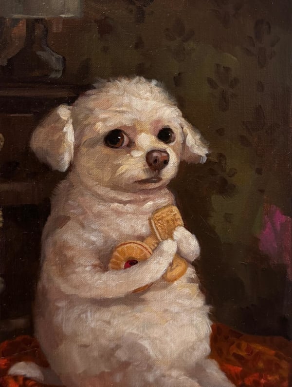 Alison Friend Irene Came for the Biscuits, 2025 oil on linen 9 1/2 x 7 1/2 in 24.1 x 19.1 cm