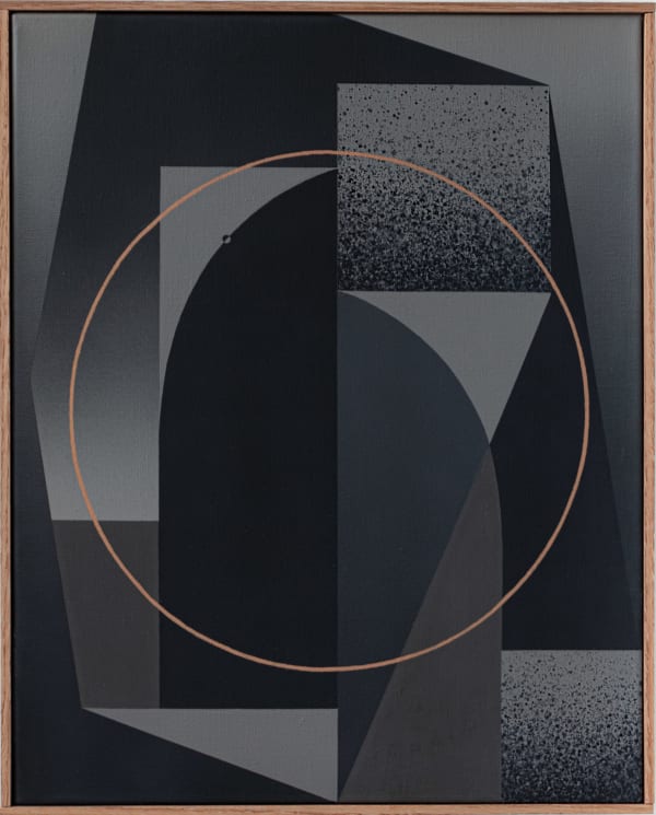 shapes in black and grey with a line brown circle line over