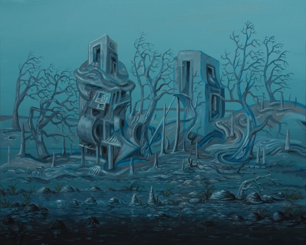 blue painting of desolate underwater scene