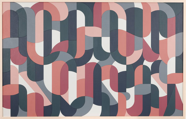 abstracted typography design in shades of blue and red