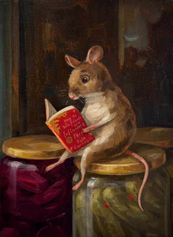 Alison Friend Self Help and Pickles, 2025 oil on linen 9 1/2 x 7 in 24.1 x 17.8 cm