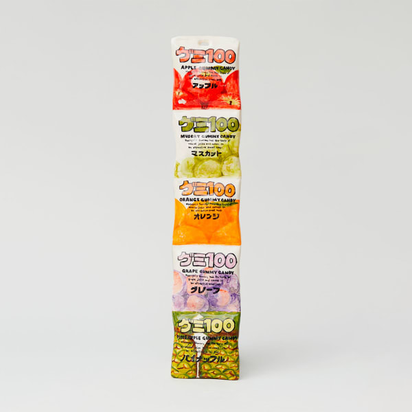 Stephanie H. Shih "Kasugai Assorted Gummy Pack" ceramic sculpture of gummy candy packages in multiple colors