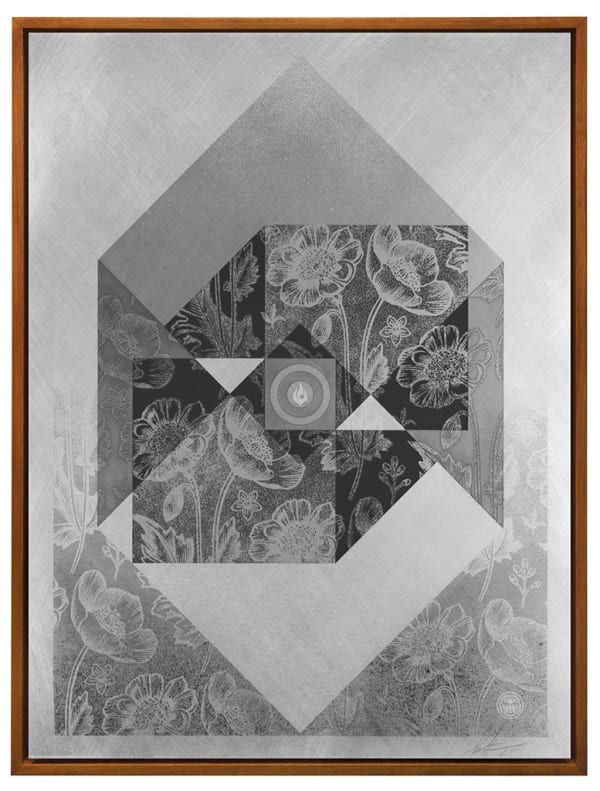 grey scale geometric drawing with different shapes and patterns